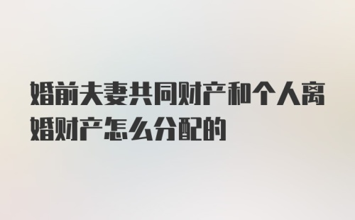 婚前夫妻共同财产和个人离婚财产怎么分配的