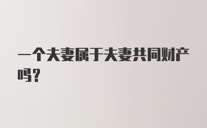 一个夫妻属于夫妻共同财产吗？