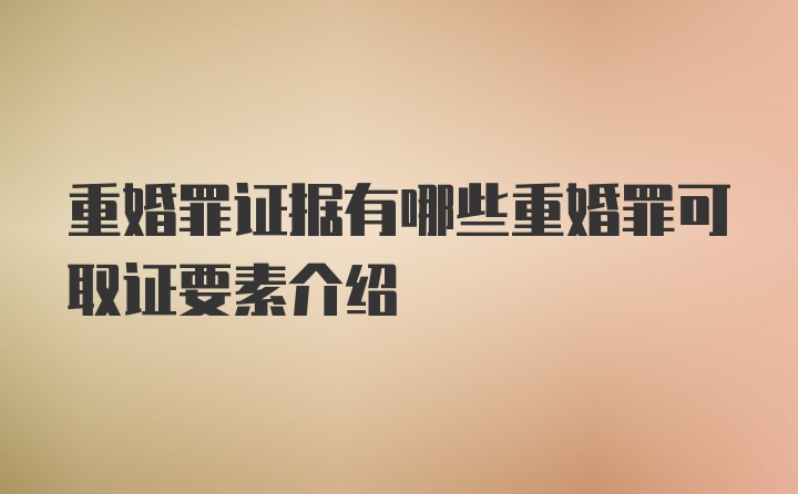 重婚罪证据有哪些重婚罪可取证要素介绍