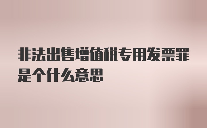 非法出售增值税专用发票罪是个什么意思