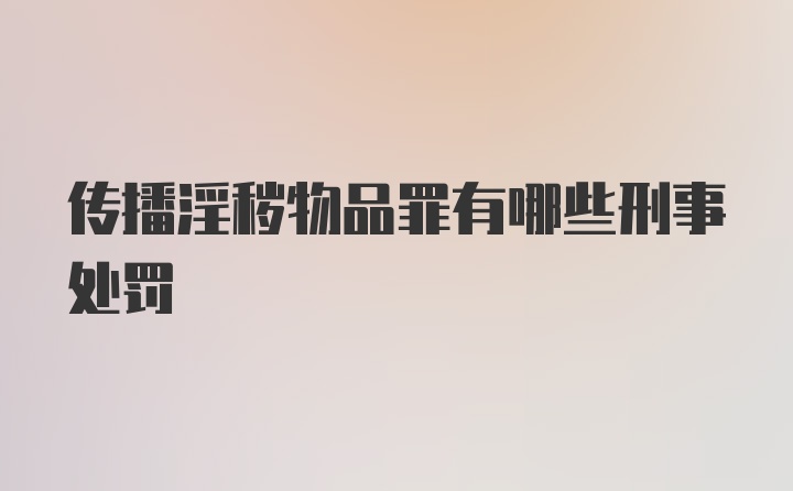 传播淫秽物品罪有哪些刑事处罚