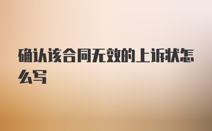 确认该合同无效的上诉状怎么写