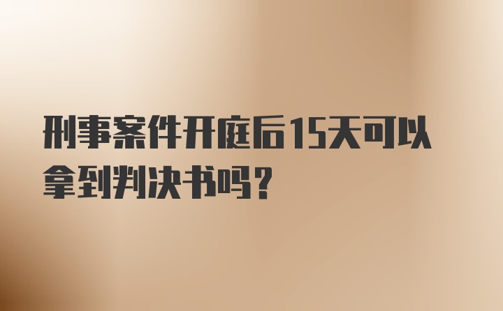 刑事案件开庭后15天可以拿到判决书吗？