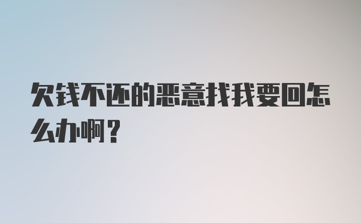 欠钱不还的恶意找我要回怎么办啊？