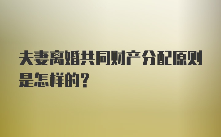 夫妻离婚共同财产分配原则是怎样的？