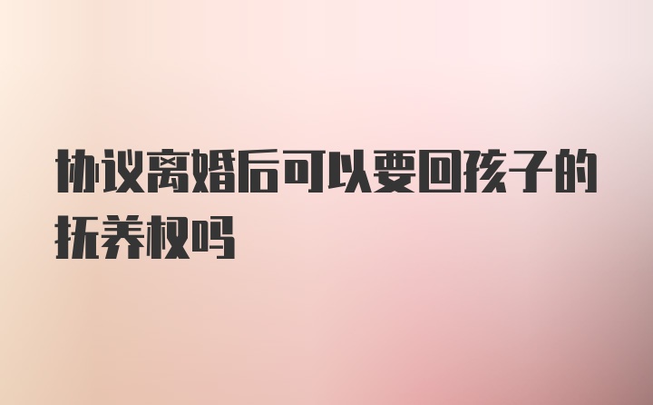 协议离婚后可以要回孩子的抚养权吗