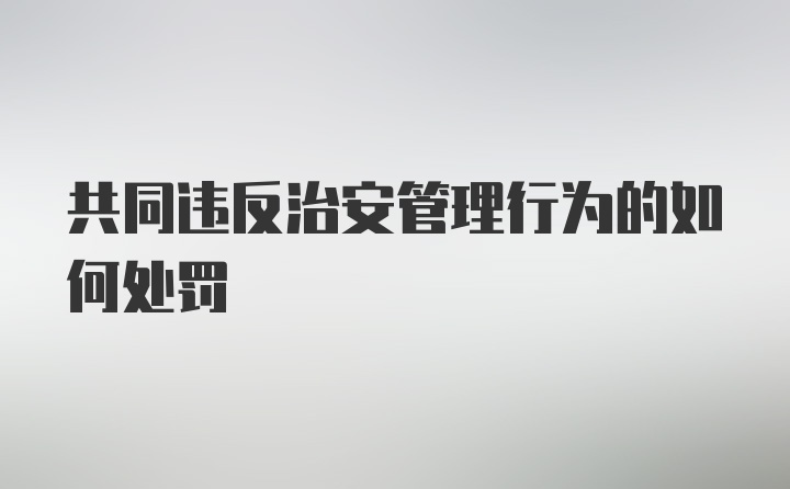 共同违反治安管理行为的如何处罚