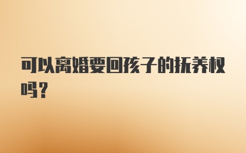 可以离婚要回孩子的抚养权吗？