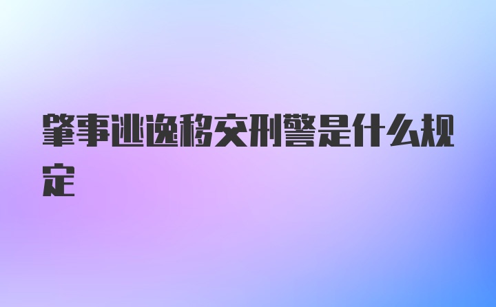 肇事逃逸移交刑警是什么规定