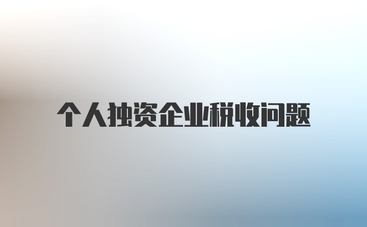 个人独资企业税收问题