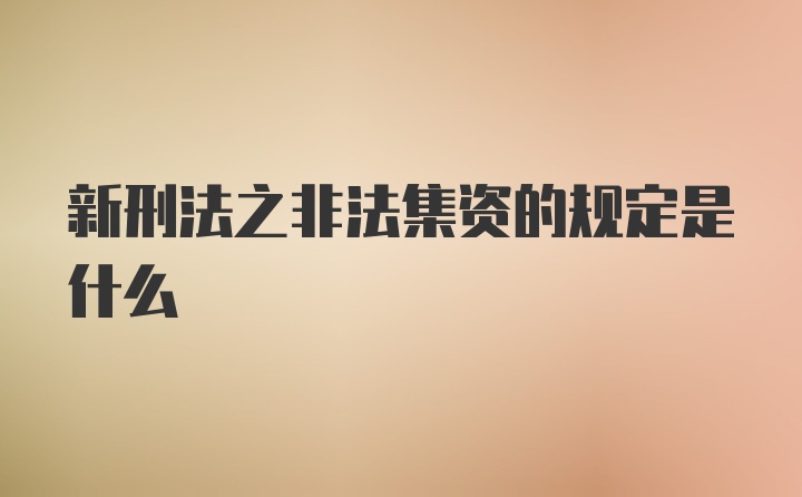 新刑法之非法集资的规定是什么