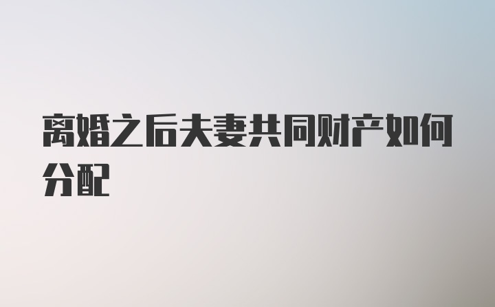 离婚之后夫妻共同财产如何分配