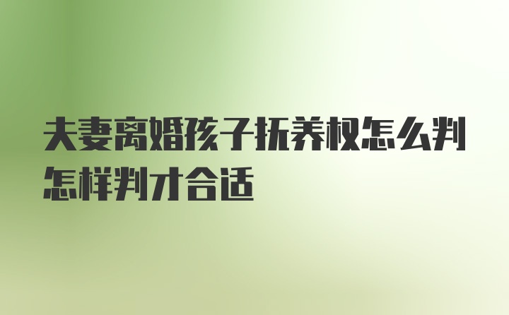 夫妻离婚孩子抚养权怎么判怎样判才合适