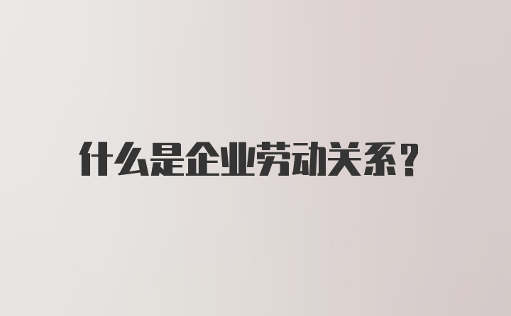 什么是企业劳动关系？