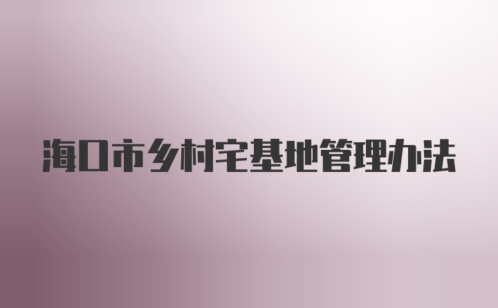 海口市乡村宅基地管理办法