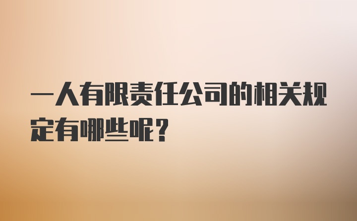 一人有限责任公司的相关规定有哪些呢？