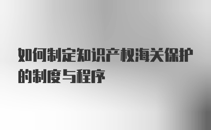 如何制定知识产权海关保护的制度与程序