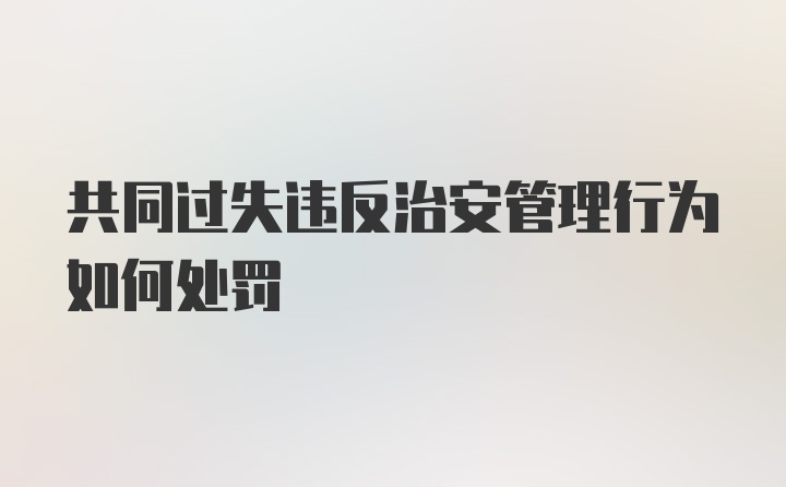 共同过失违反治安管理行为如何处罚