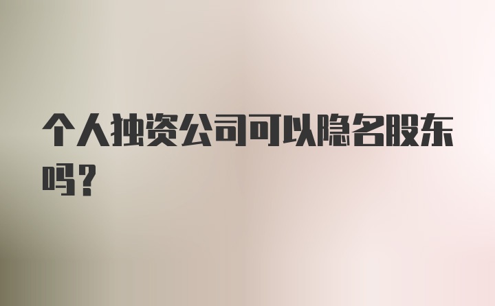 个人独资公司可以隐名股东吗？