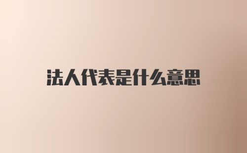 法人代表是什么意思