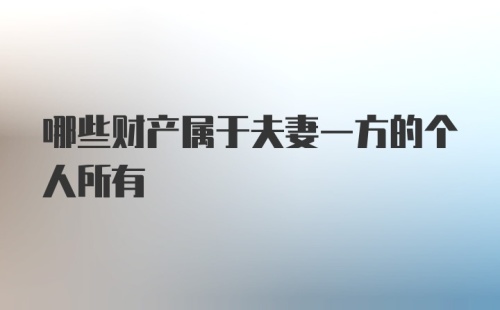 哪些财产属于夫妻一方的个人所有