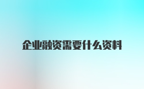 企业融资需要什么资料