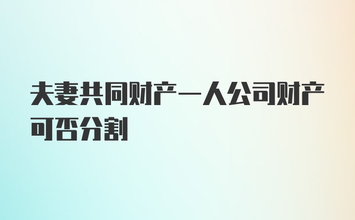 夫妻共同财产一人公司财产可否分割