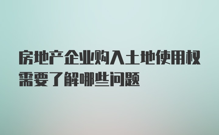 房地产企业购入土地使用权需要了解哪些问题