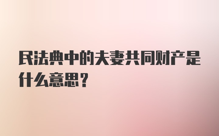 民法典中的夫妻共同财产是什么意思？