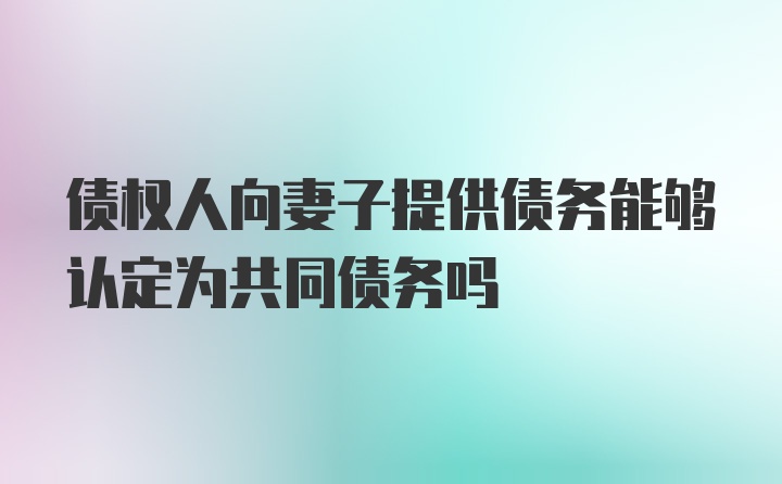 债权人向妻子提供债务能够认定为共同债务吗