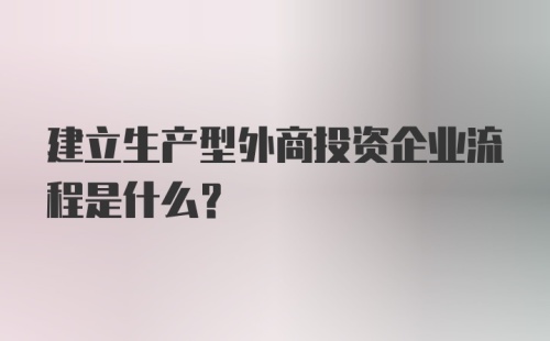 建立生产型外商投资企业流程是什么？