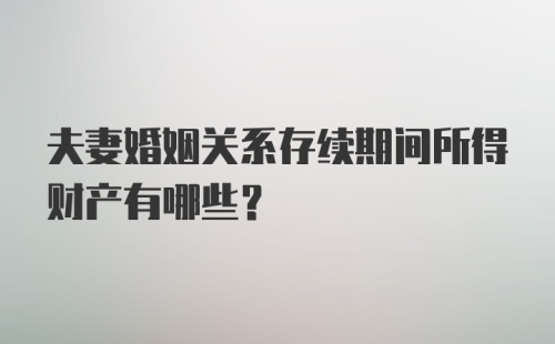 夫妻婚姻关系存续期间所得财产有哪些？