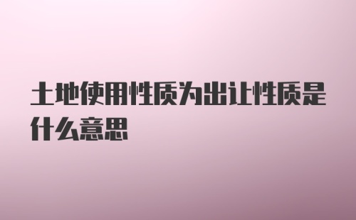 土地使用性质为出让性质是什么意思