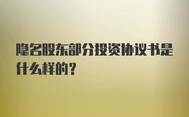 隐名股东部分投资协议书是什么样的？