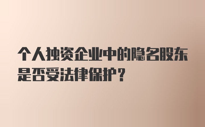 个人独资企业中的隐名股东是否受法律保护？