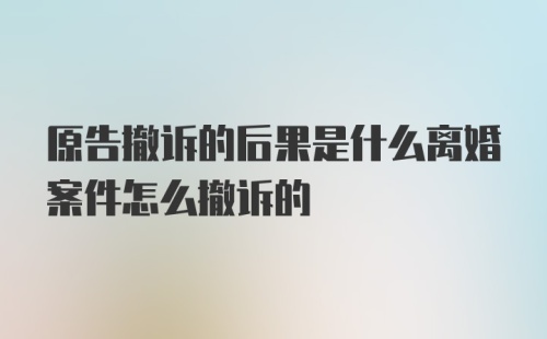 原告撤诉的后果是什么离婚案件怎么撤诉的