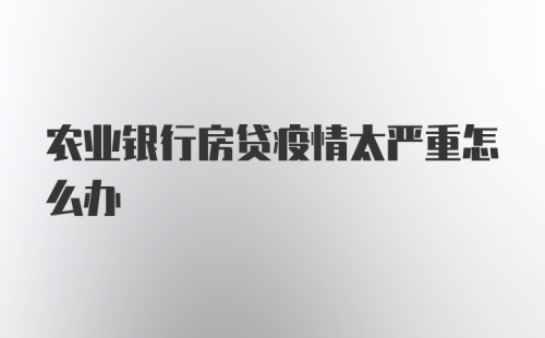 农业银行房贷疫情太严重怎么办