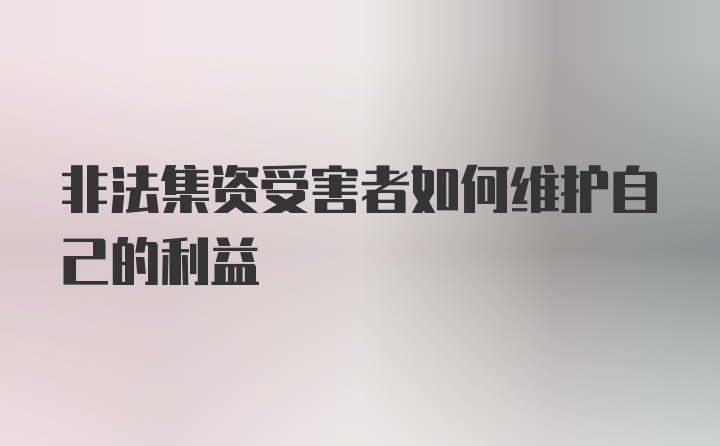 非法集资受害者如何维护自己的利益