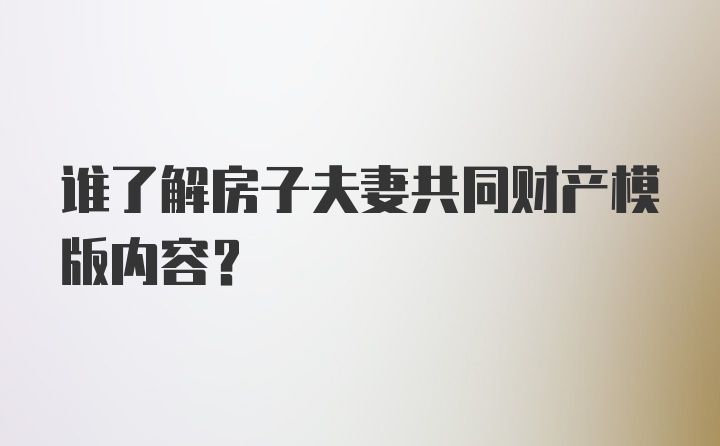 谁了解房子夫妻共同财产模版内容？