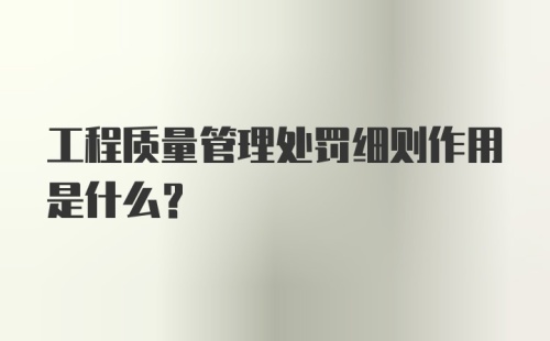 工程质量管理处罚细则作用是什么？