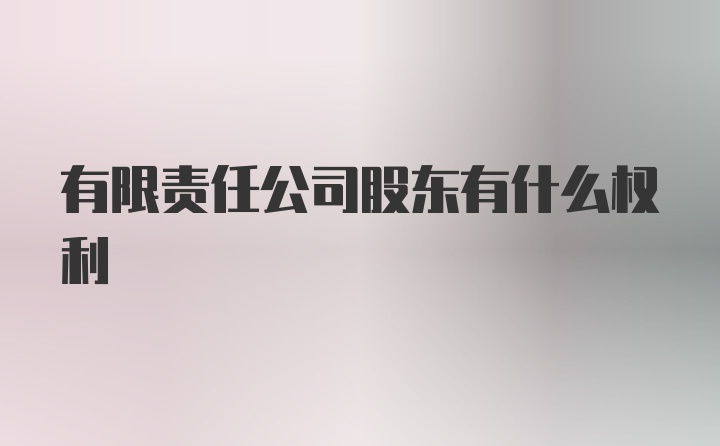 有限责任公司股东有什么权利