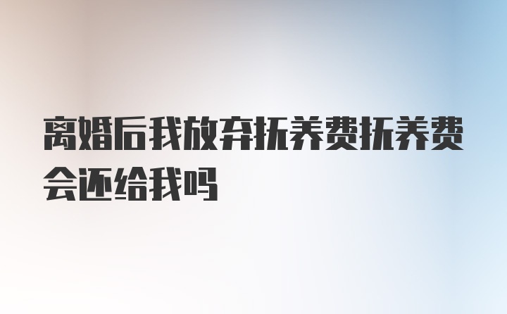 离婚后我放弃抚养费抚养费会还给我吗