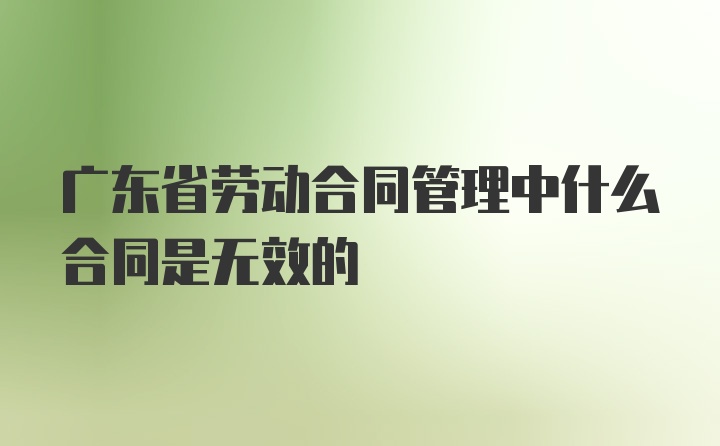 广东省劳动合同管理中什么合同是无效的