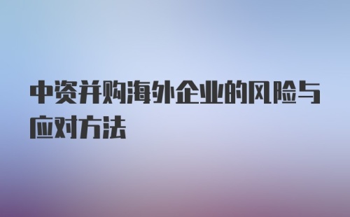 中资并购海外企业的风险与应对方法