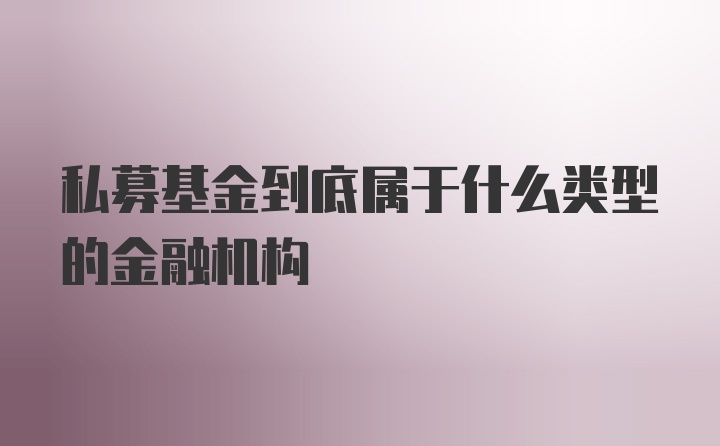 私募基金到底属于什么类型的金融机构