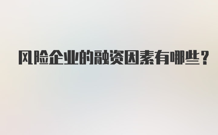 风险企业的融资因素有哪些？