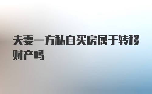 夫妻一方私自买房属于转移财产吗