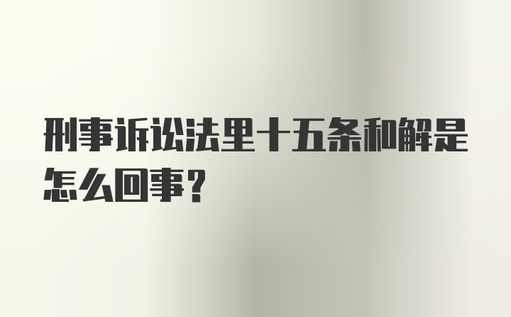 刑事诉讼法里十五条和解是怎么回事？