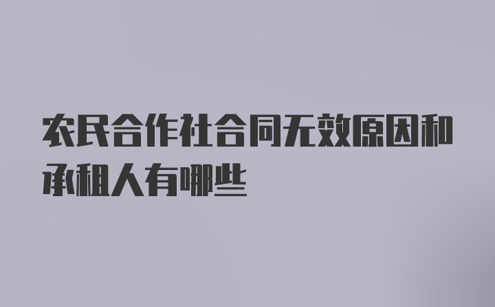 农民合作社合同无效原因和承租人有哪些