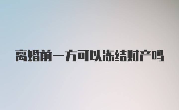 离婚前一方可以冻结财产吗